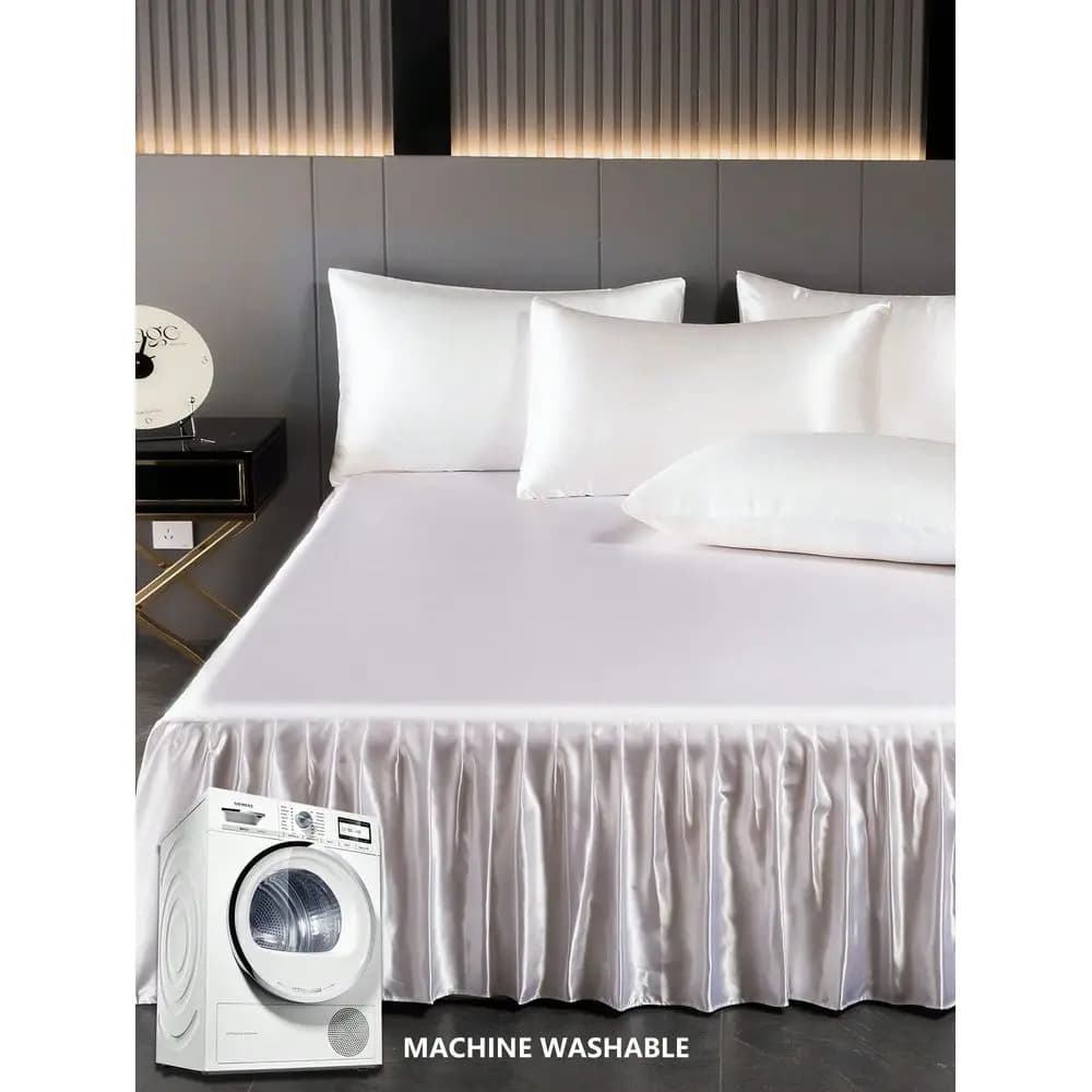 Gonna letto in raso, biancheria da letto, gonna letto tinta unita traspirante e delicata sulla pelle, lussuosa gonna letto in seta morbida con volant, federa non inclusa