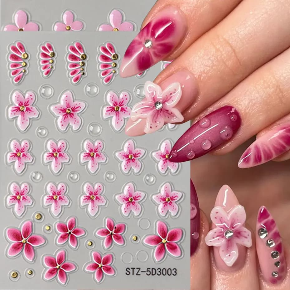 5D Fiore Rosa Floreale Adesivi Per Unghie Primavera Estate Carino Petalo Cursori Per Unghie Abbronzante Fiori Tropicali Pendenti E Ciondoli Per Unghie Foil Art Decor