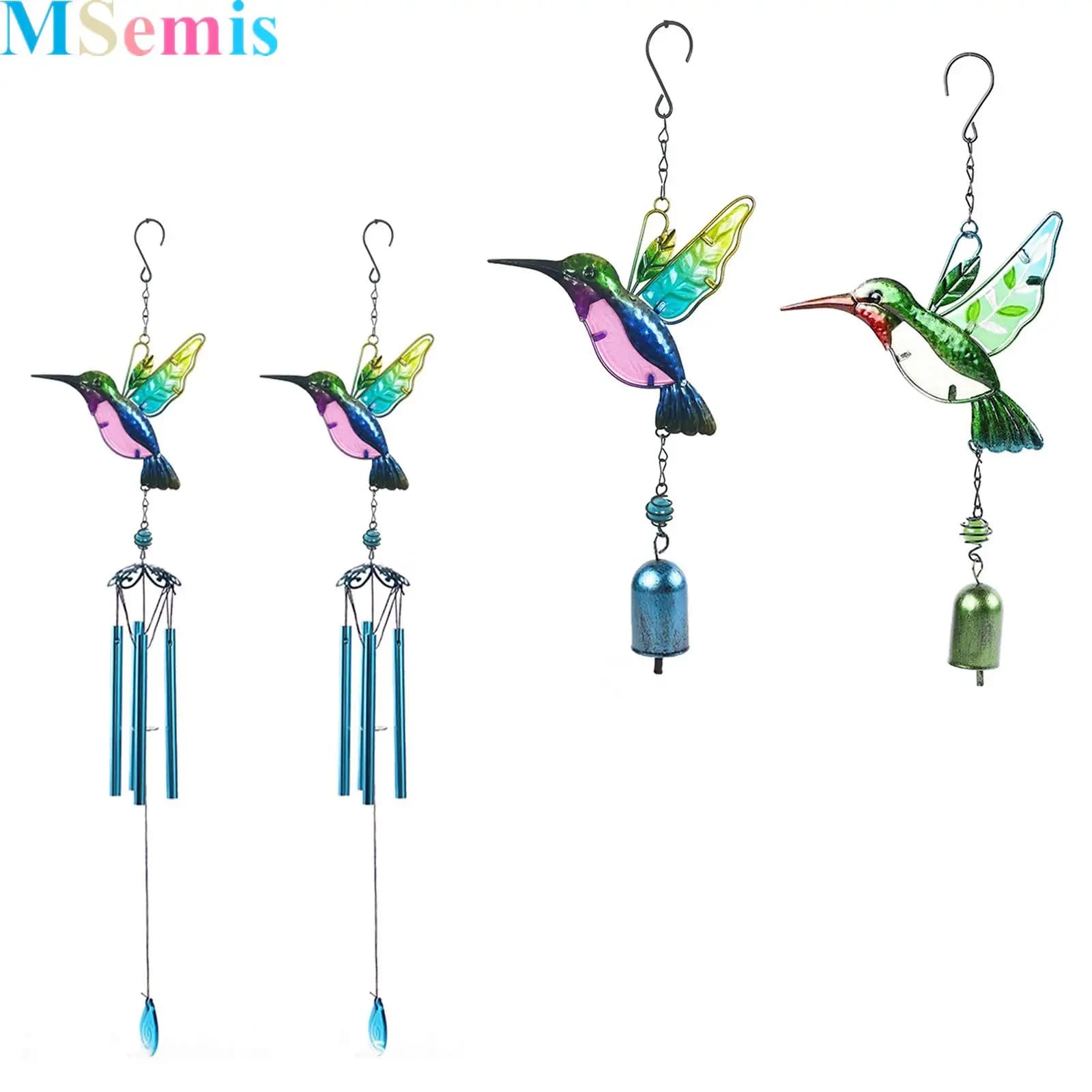 Hummingbird Metal Glass-painted Tube Wind Chimes Bells Memorial Wind Chimes Outdoors for Patio Garden Decor
