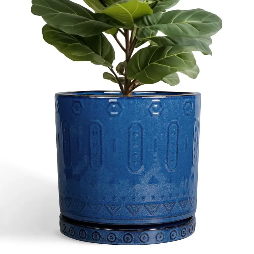 Vaso da 12 Pollici per Piante, Fioriera in Ceramica per Piante da Interno, Grande Vaso per Piante con Fori di Drenaggio e Sottovaso, Decorazione per Vaso da Fiori da Esterno
