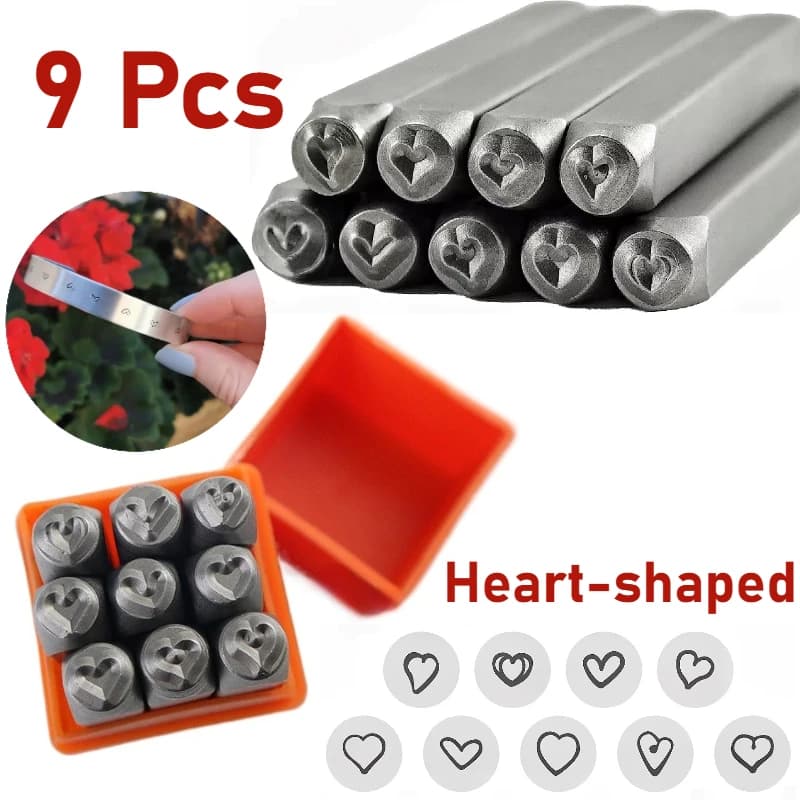 Set di timbri in acciaio a forma di cuore da 9 pezzi 3mm/6mm per la creazione di gioielli, punzonatrici in pelle per utensili fai da te