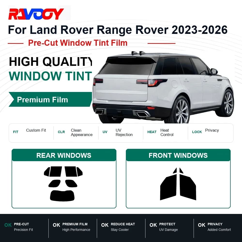 RAVOOY Precut Window Tint, Reusable Removable EPU Film, Custom Fit for Land Rover Range Rover BASE 2023-2025, UV Heat Protection