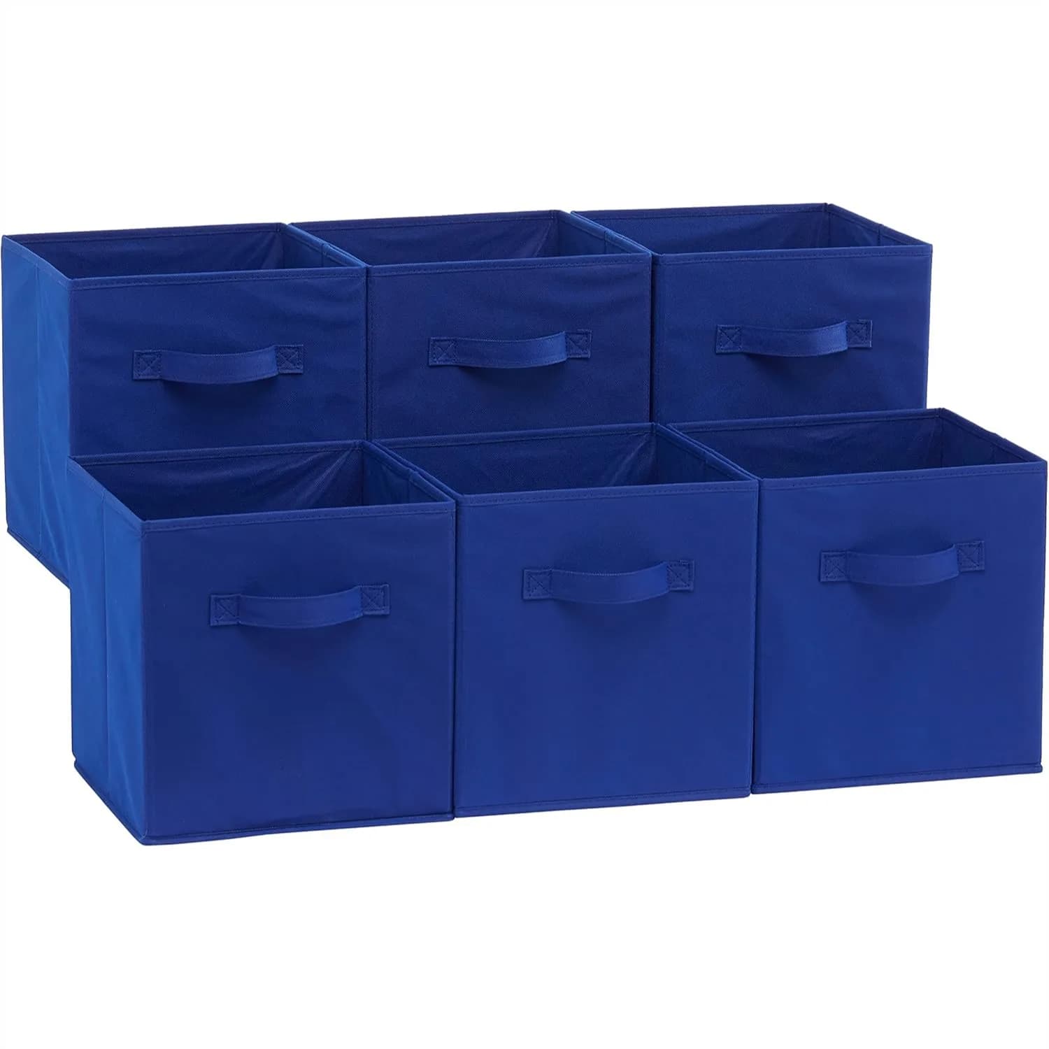 Contenitori Pieghevoli in Tessuto con Manici, Set da 6 Organizzatori Cubici per Casa, 10.5x10.5x11 Pollici, Blu Navy