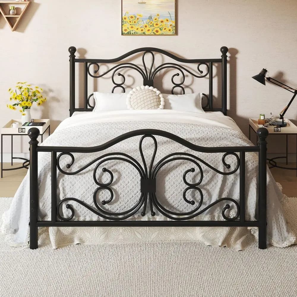 Struttura letto a piattaforma, testiera e pediera in stile classico, contenitore sotto il letto, base per materasso, non richiede rete a molle, facile da montare