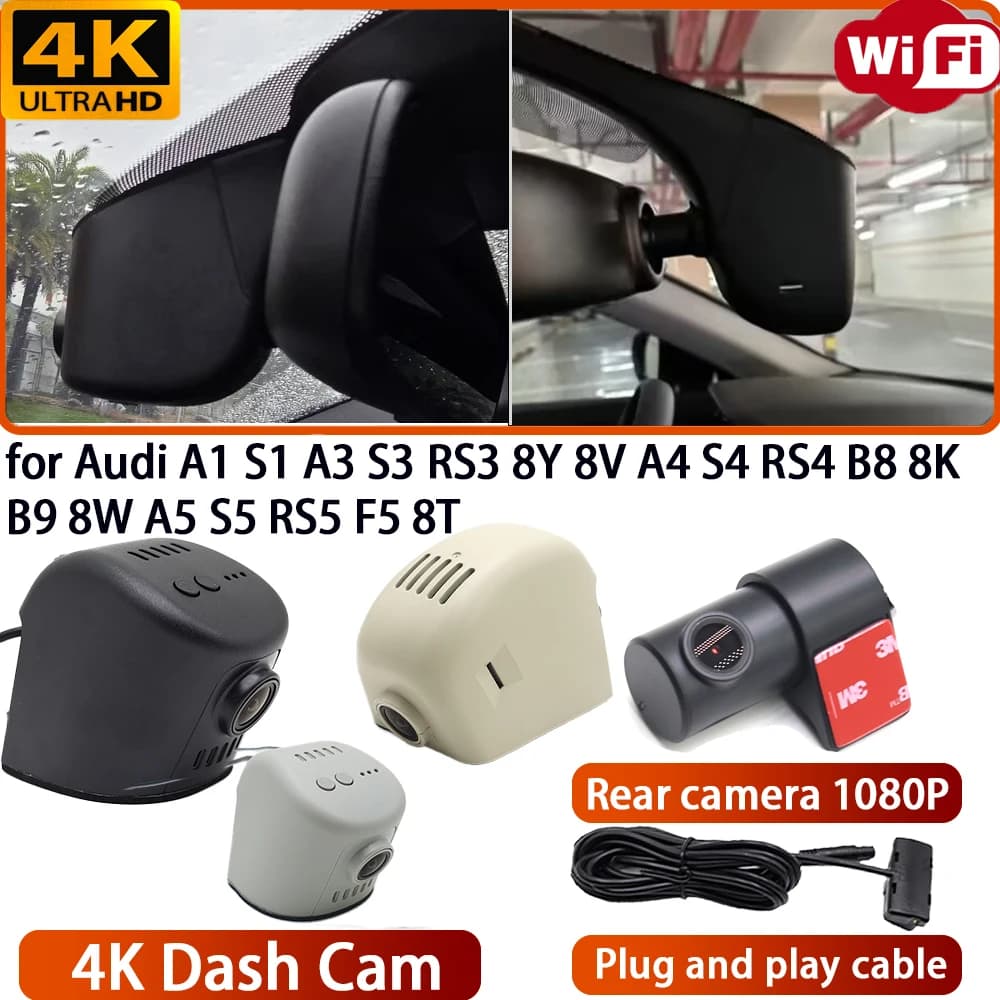 for Audi A1 S1 A3 S3 RS3 8Y 8V A4 S4 RS4 B8 8K B9 8W A5 S5 RS5 F5 8T Video Recorder 4K DVR Dash Cam Wifi Camera 170° Angle