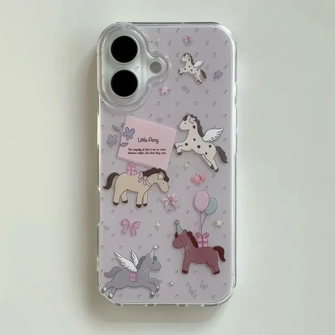 Cover per iPhone 17 AIR 16 15 14 13 12 11 Pro Max Y2K con Cavallo Volante Colorato Stile Ins, Design Creativo e Carino