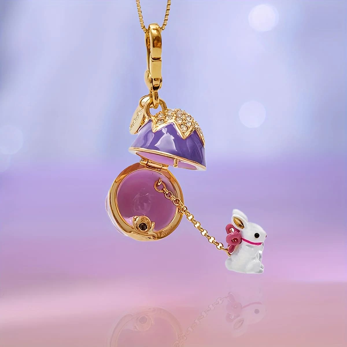 Collana con ciondolo coniglio uovo di Pasqua smaltato apribile alla moda per le donne Elegante regalo di San Valentino con ciondolo portachiavi per gioielli da festa di nicchia