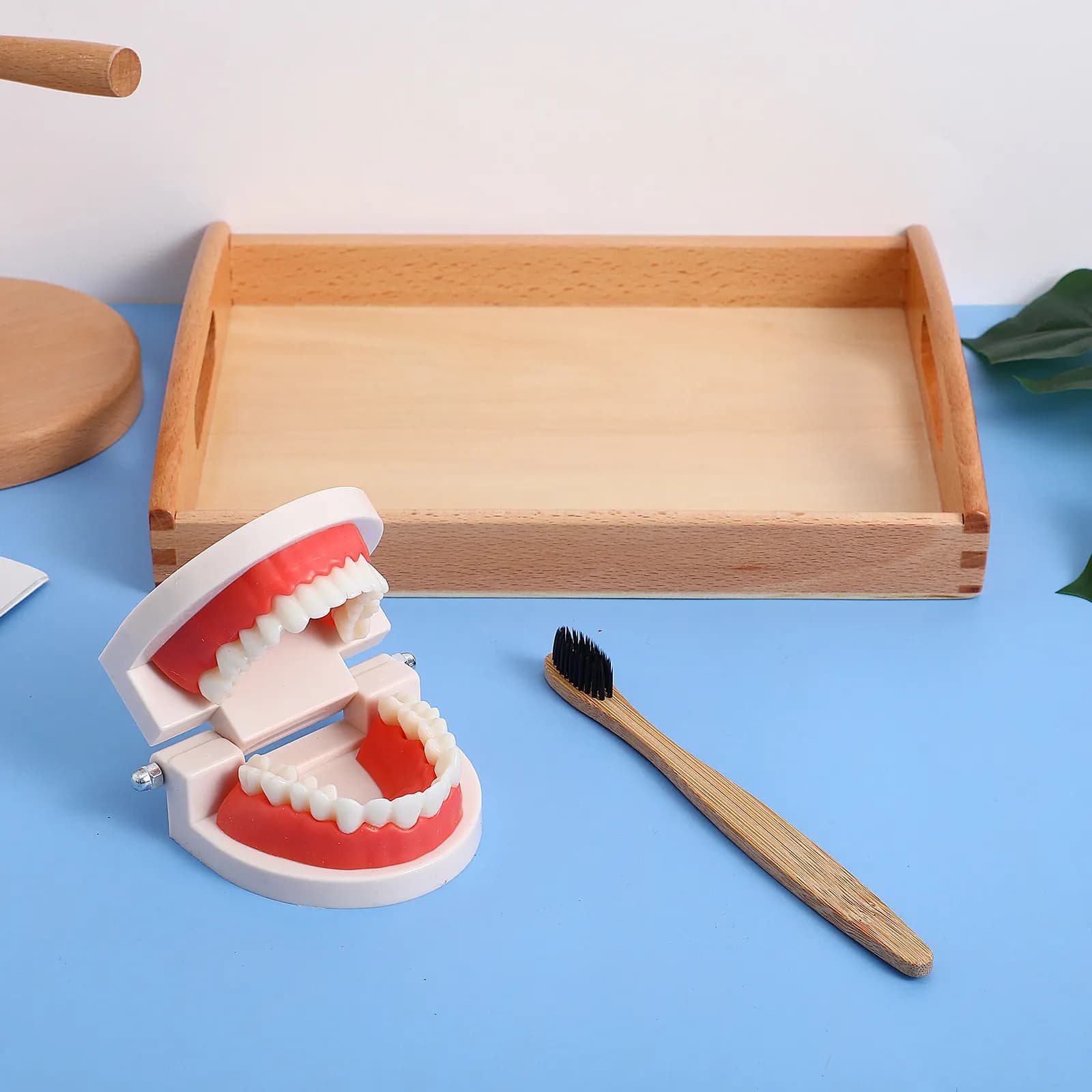 1Set Children Brushing Washing Kit Wooden Early Educational Intelligence Learning Parent Child Gift Set Tooth Brushing Toy