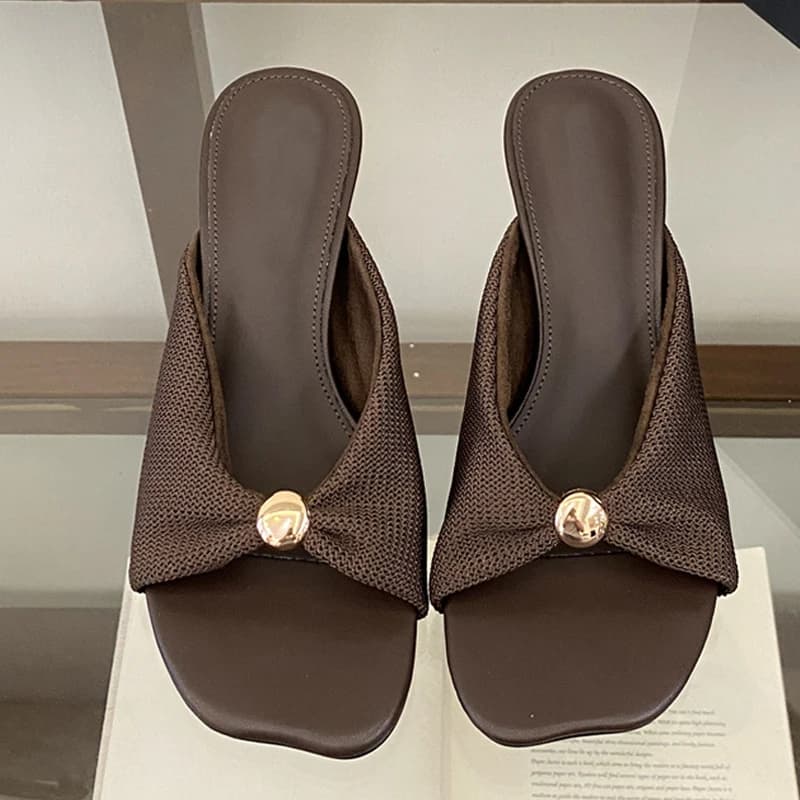 Liyke Ciabatte Estive da Donna con Decorazione Metallica, Punta Quadrata, Tacco Basso, Scarpe Eleganti da Festa, Ciabatte Designer, Zapatos De Mujer
