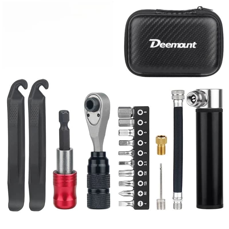 Kit di attrezzi per riparazione bici Set di chiavi a cricchetto multifunzione portatili con leve per pneumatici Pompa patch per emergenza manutenzione biciclette