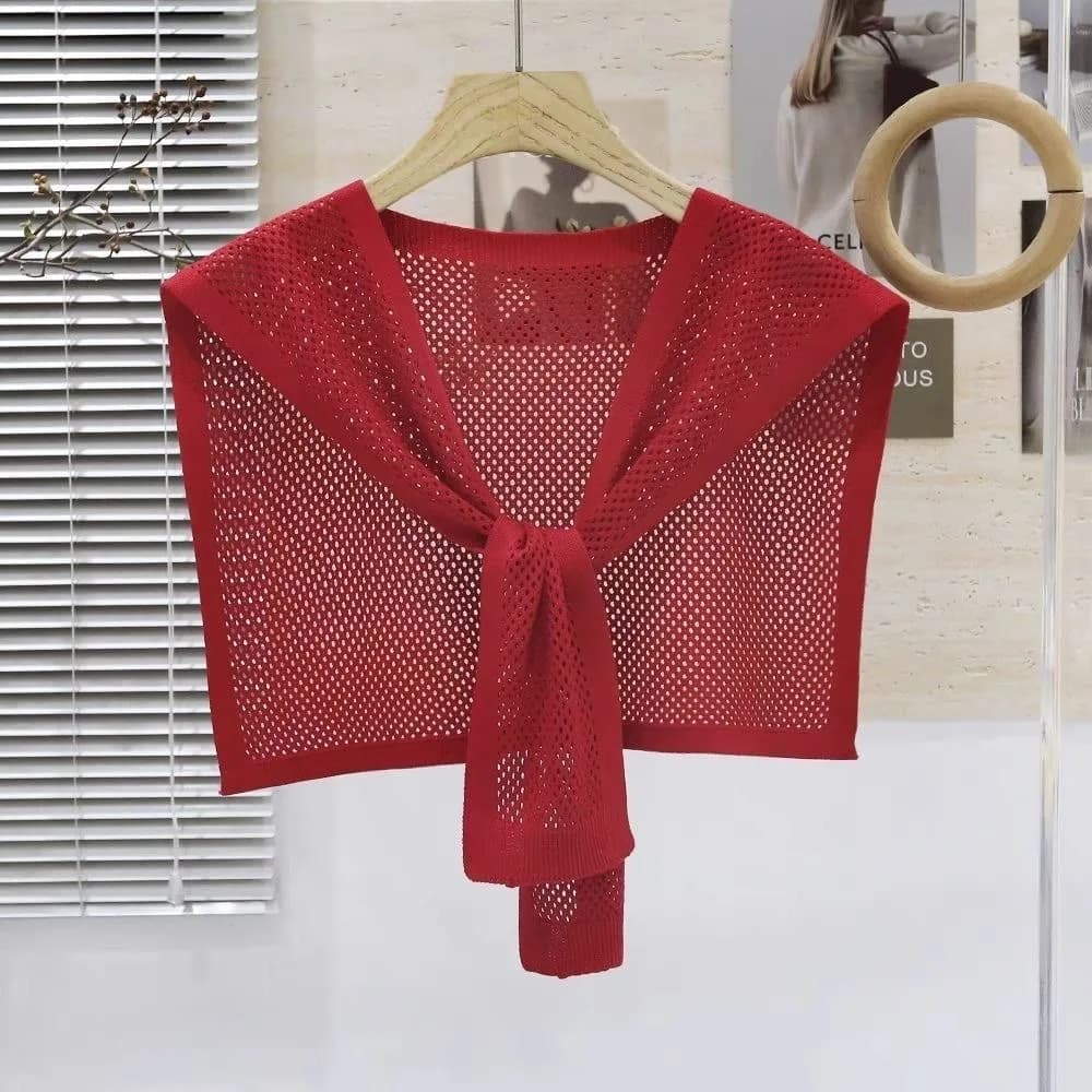 Fashion Hollow Out Knitted Shawl Scarf Lightweight Thin Sun Protection Scarf Breathable Mesh Solid Color Shawl Wrap Summer