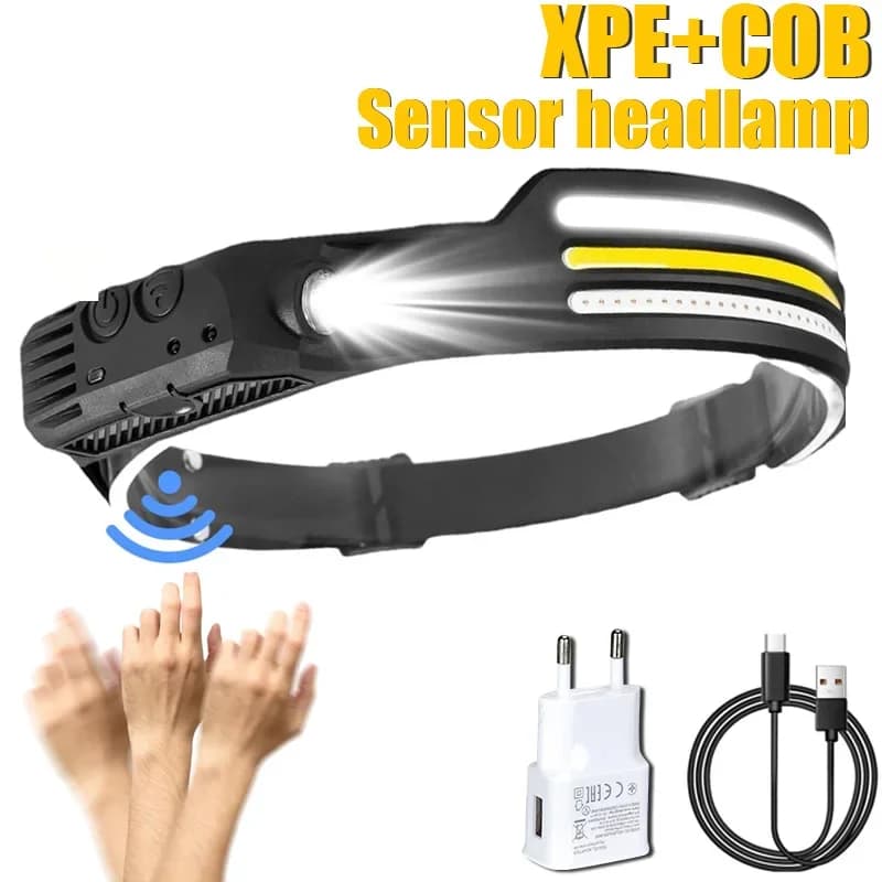 LED COB Rechargeable USB Front Lamp with Built-in 1200mAh Battery, Head Torch for Camping and Open Fishing