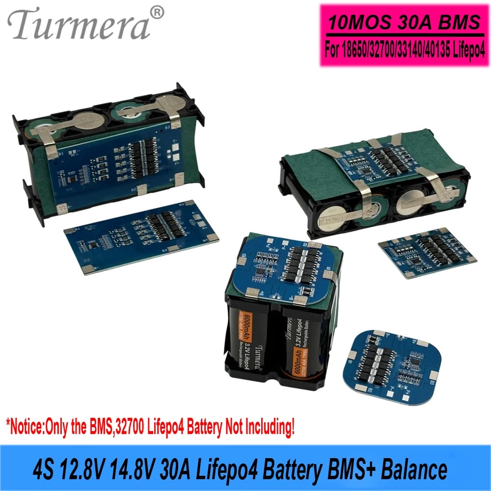 Turmera 4S 12.8V 14.8V 30A Lifepo4 Batteria BMS con Equilibrio per Fai Da Te 12V 18650 32700 33140 LFP Cella Pannello Solare UPS Batterie Uso