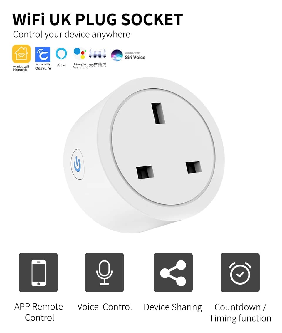 Wifi 16A UK Smart Plug Mini Power Monitor Socket Remote Vioce App Control Timing Smart Home Work With Tuya Google Home Alexa