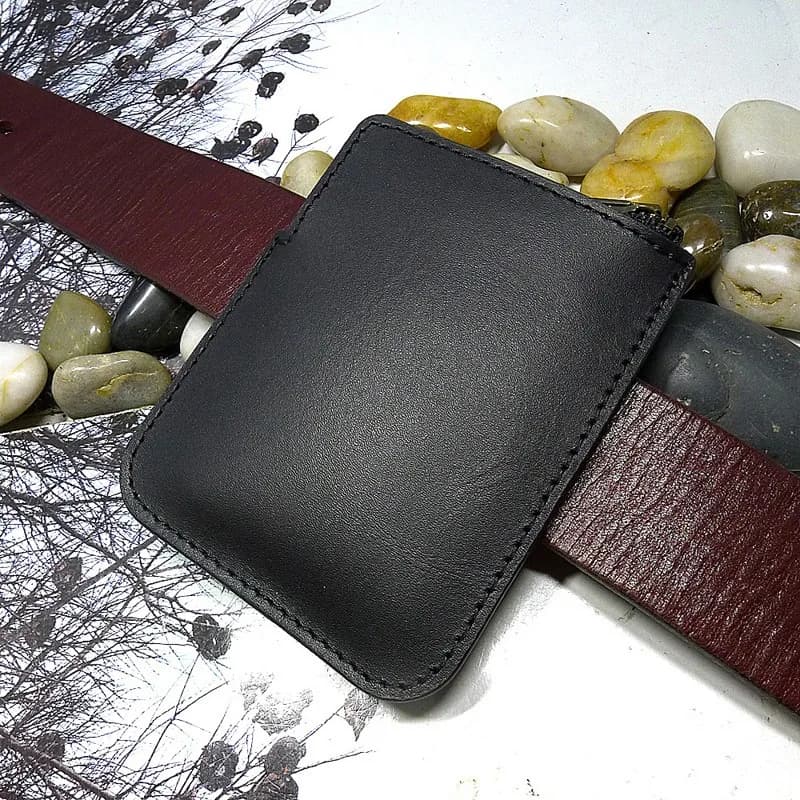 Blongk Zippered Ultra Thin Belt Pack Genuine Leather Small Waist Bag Card & ID Holder Mini Wallet Pouch Men Women LD-K