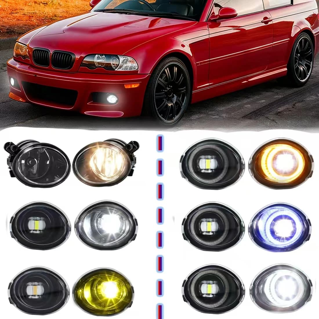 2 Pieces Group Fari Fendinebbia for E46 M3 2002-2006 and E39 M5 2001-2003, Front lights for bumpers with Eye of Angel, Fari Fendinebbia LED 63177894017