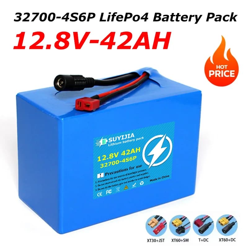 Pacco Batteria LiFePO4 4S6P 12.8V 42000mAh 32700 con BMS Bilanciato Integrato da 30A (Stessa Porta), Alimentatore 12V + Caricabatterie 14.6V 2A