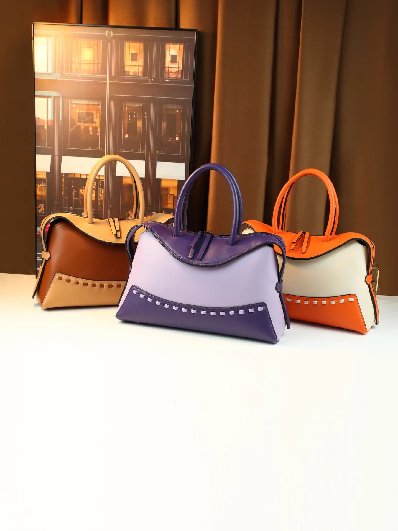 Cross-border contrasting splicing Boston handbag women's fashionable new retro women's large-capacity pillow bag