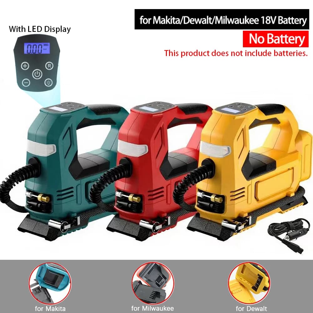 Pompa di Aria Elettrica Alimentata Gonfiatore Cordless Auto Pneumatico Compressore D'aria Pompa Gonfiabile Per Makita/Dewalt/Milwaukee 18V Batteria Spille