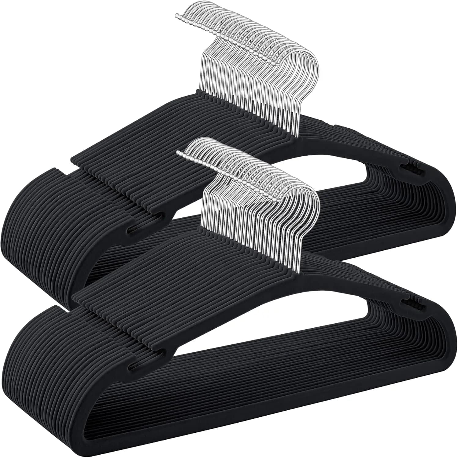 Confezione da 50 appendiabiti in velluto, antiscivolo, con ampie intagliature sulle spalle, barra per pantaloni, 360° ° Gancio Girevole, Salvaspazio, Inchiostro
