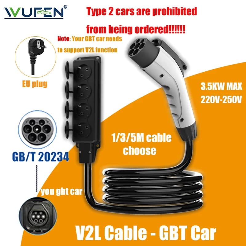 WUFEN V2L Cavo di Scarica Spina EV Caricatore GBT Cavo 16A Cavo di Ricarica 1/3/5m con Adattatore UE Stazione di Potere Esterna Auto Elettrica