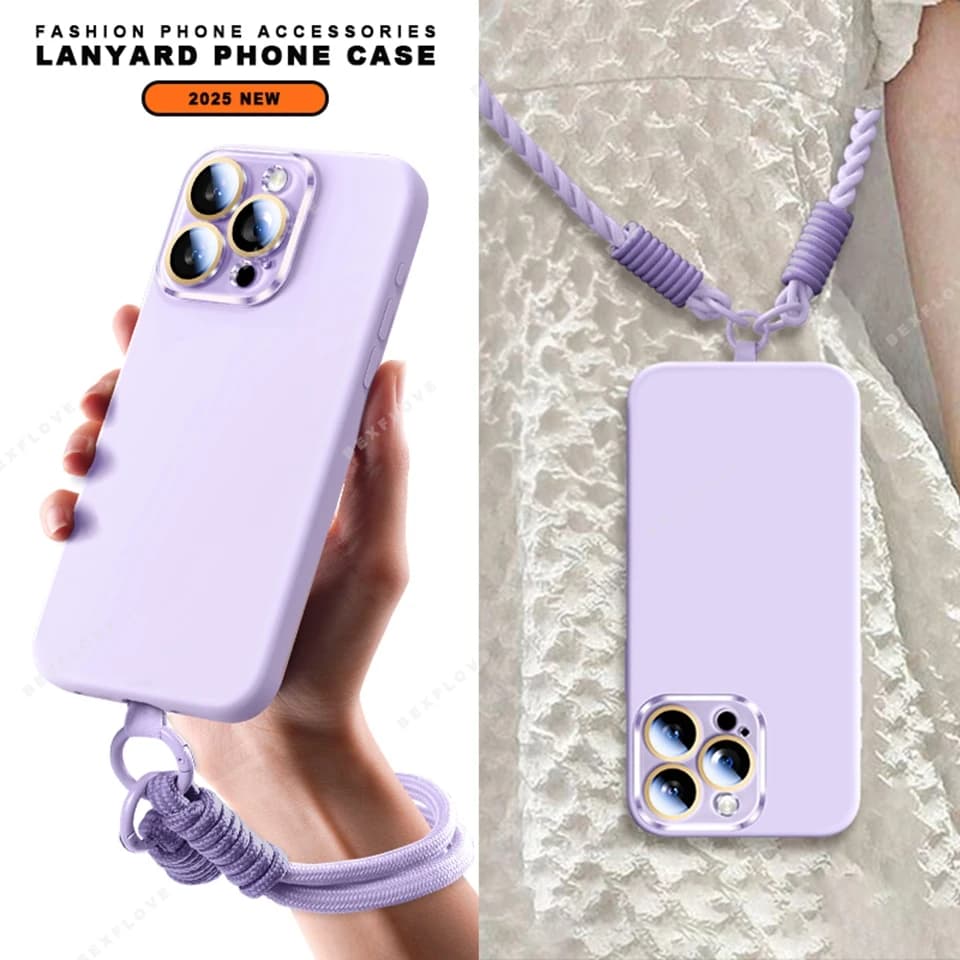 Custodia per telefono con cinturino per iPhone 16E 16 14 15 Plus 12 13 Mini 11 16 Pro X XR XS Max SE Protezione per cordino in silicone liquido Cover morbida