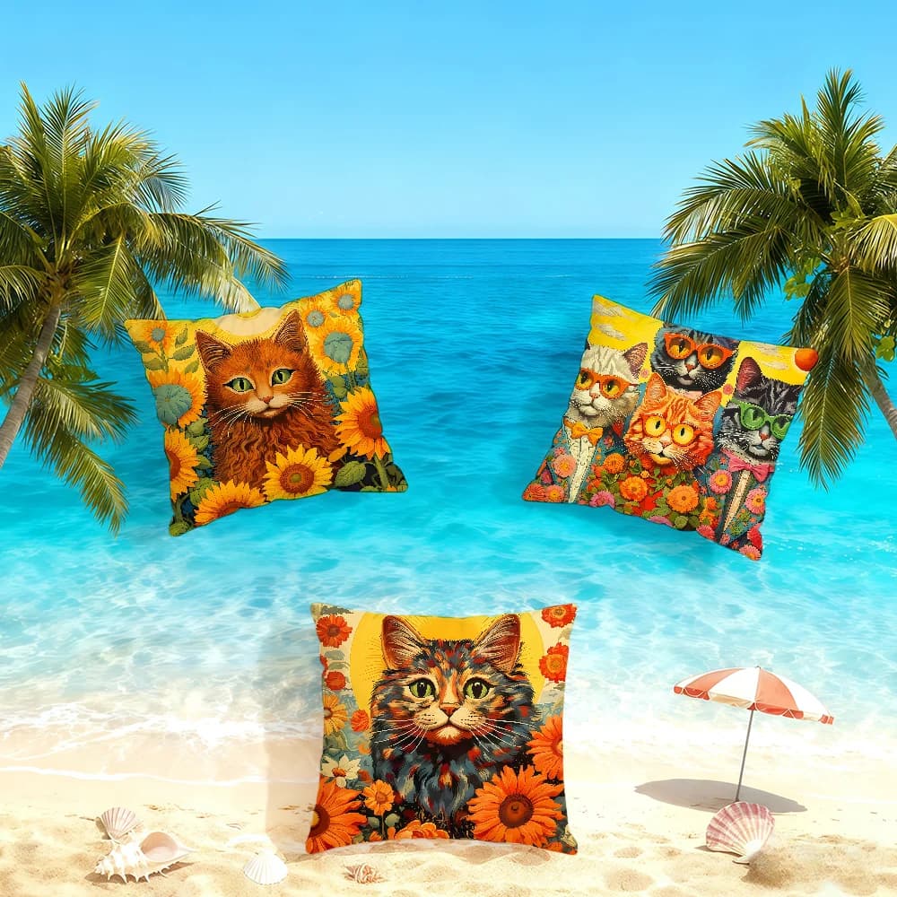 Fodera per cuscino con gatto e girasole, morbida e delicata sulla pelle, per letto, divano, soggiorno, casa, regalo per feste