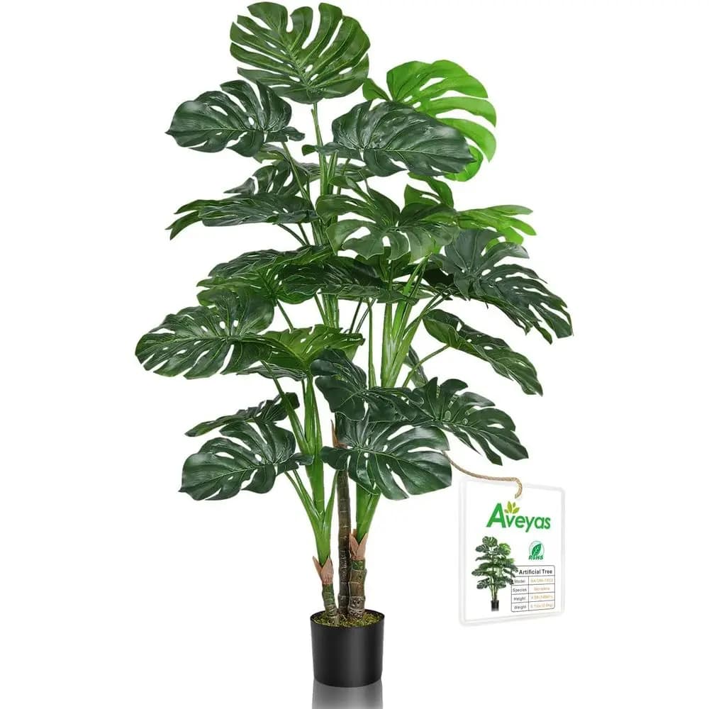 Large Artificial Plants of Monstera Deliciosa (54 cm) and Plants of Swiss Cheese (137 cm), Tropical Trees in Silk with Interior/Esternum Furniture