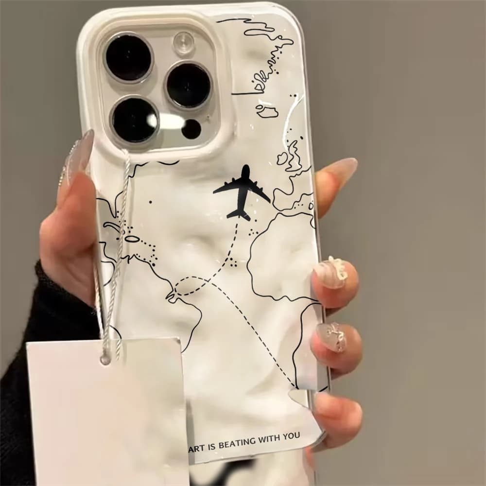 Airplane Route Map Phone Case For iPhone 17 16 15 14 13 12 11 Pro Max iPhone 16 15 14 Plus 17 Air Soft Silicone Shockproof Cover