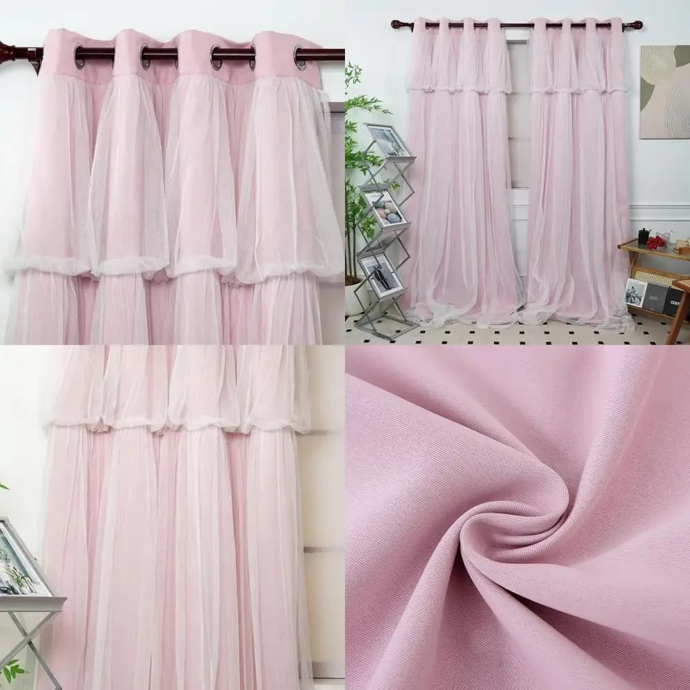 Tende Isolanti Ecologiche Rosa con Voile Bianco, 132x244 cm