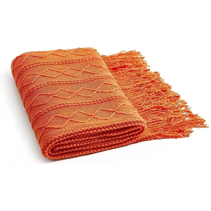 Coperte da tiro lavorate a maglia arancioni con nappe Grandi coperte da regalo vintage per esterni strutturate robuste e accoglienti Manta Para Divano
