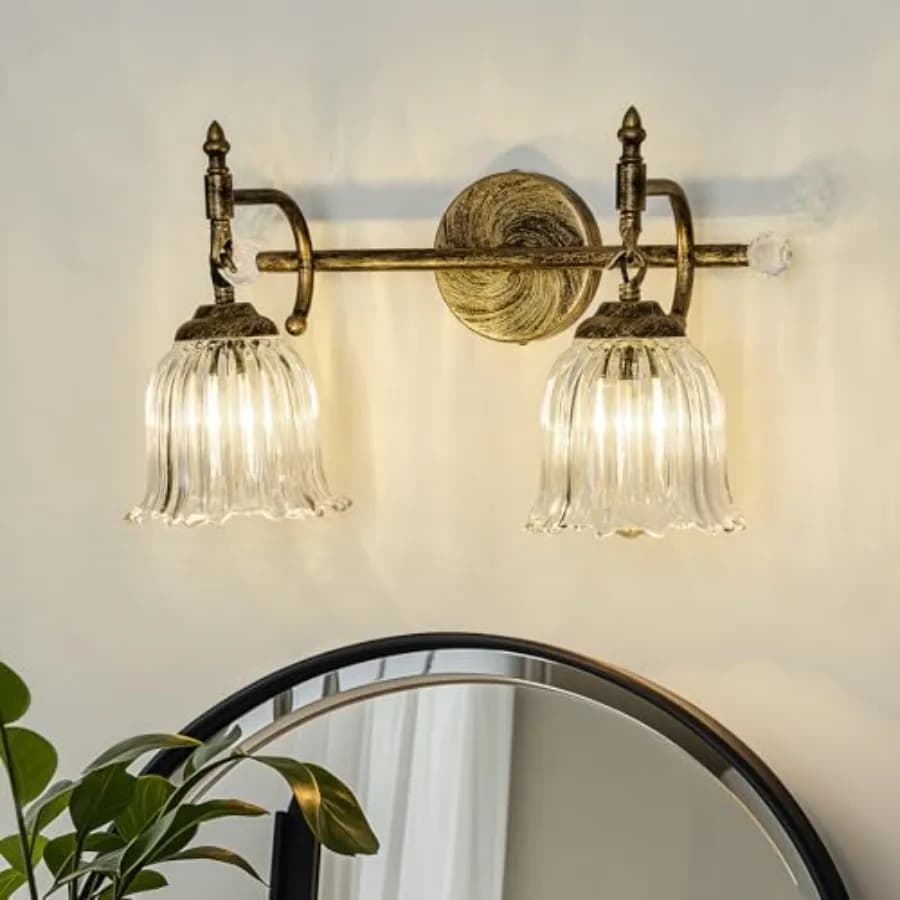 Lampada da Parete per Specchio da Bagno, Applique Moderna in Bronzo con Paralume in Vetro, Stile Vintage per Camera da Letto e Spogliatoio