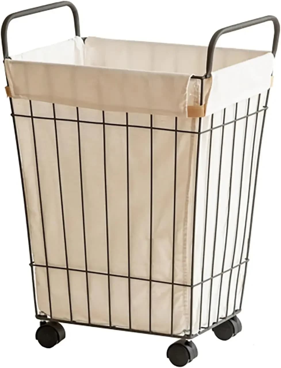 Clothes Basket, Metal Laundry Basket with Removable Wash Bag, Multifunctional Rolling Storage Cart for Bedroom Bathroom Laundry