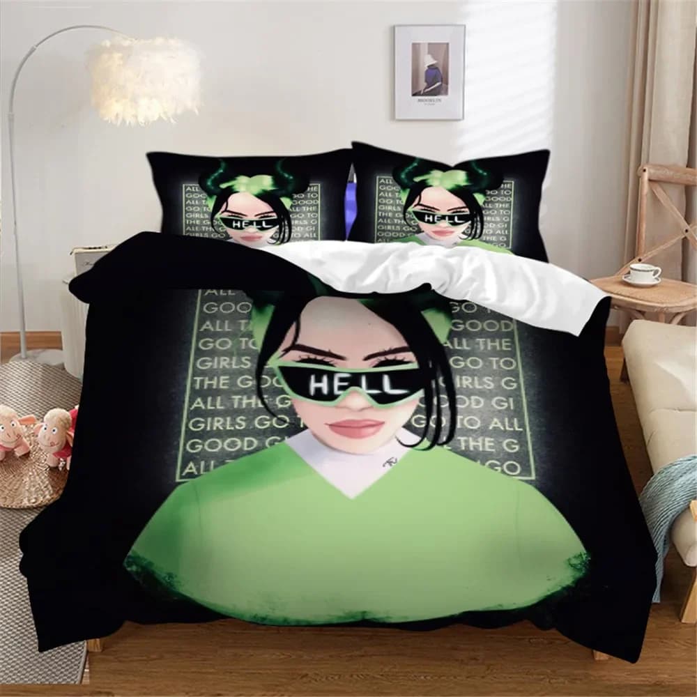 Popular Star B-Billies Bedding Set Singer Duvet Cover E-Eilishs Bed Set Quilt Cover Pillowcase king Queen Size Boys Adult