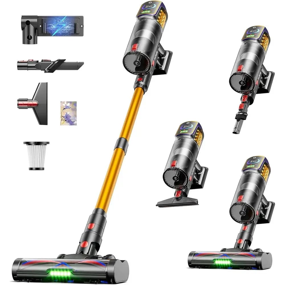 Potente Aspirapolvere da 650W con Display LED, Anti-Pelucchi, Autoportante, Ideale per Pavimenti in Legno, Tappeti, Peli di Animali e Auto