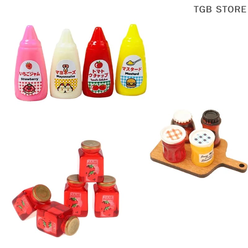 Casuale in miniatura casa delle bambole marmellata mini ketchup finta di giocare con il cibo per la decorazione di bambole accessori giocattoli