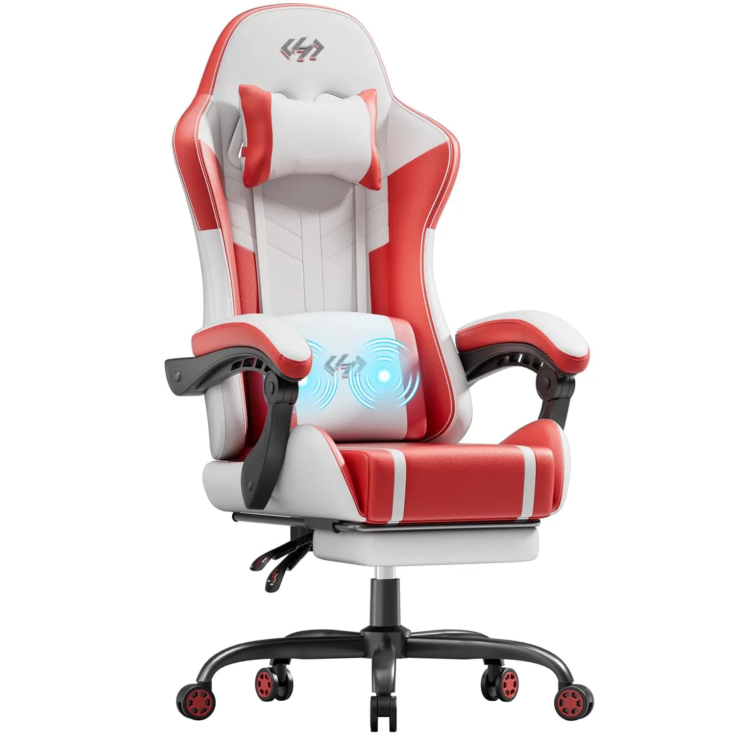 Sedia da gaming ergonomica con supporto lombare massaggiante e poggiapiedi, sedia da ufficio in pelle PU per adulti