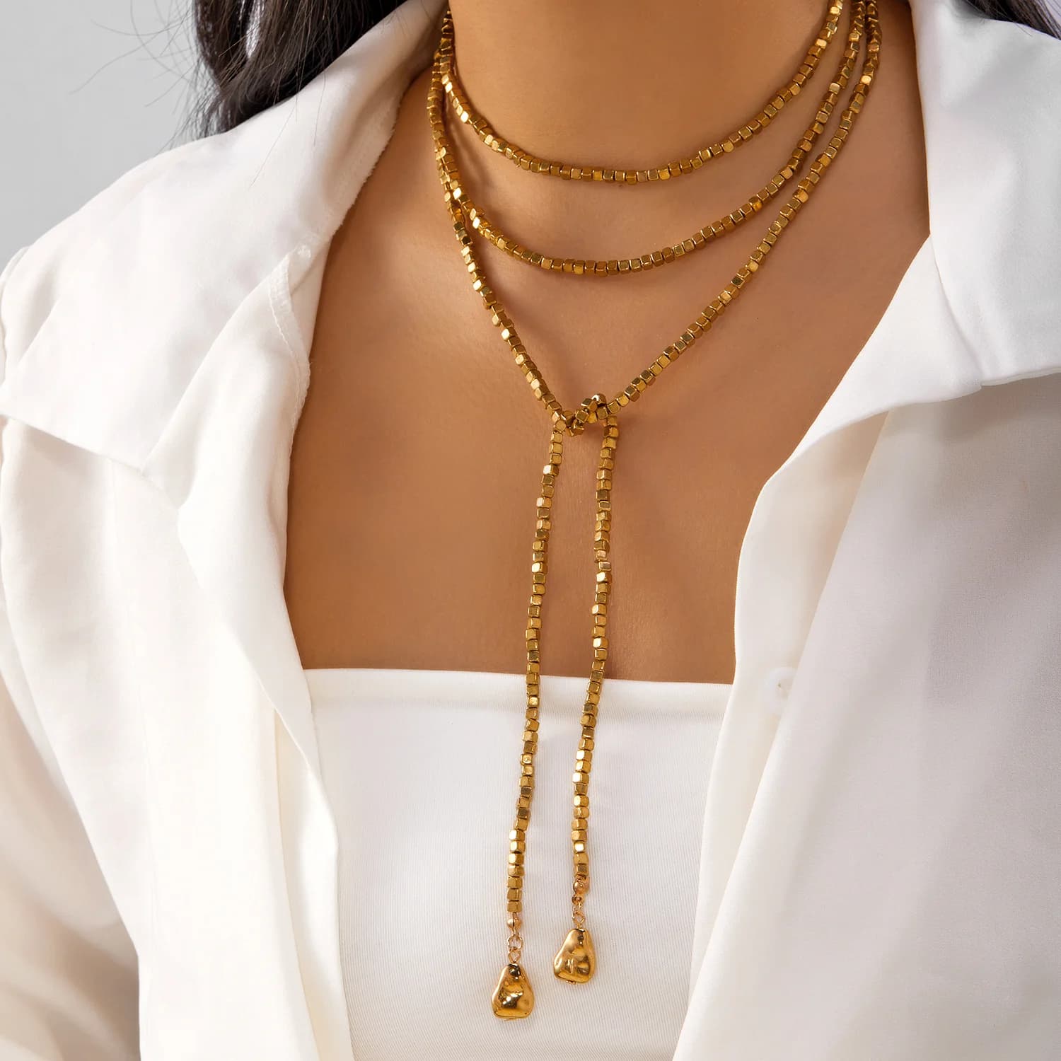 Trendy Irregular Y-Shaped Beaded Long Necklace for Women Hip-Hop Pendant Tassel Necklace Creative Collar Chain Jewelry Gift
