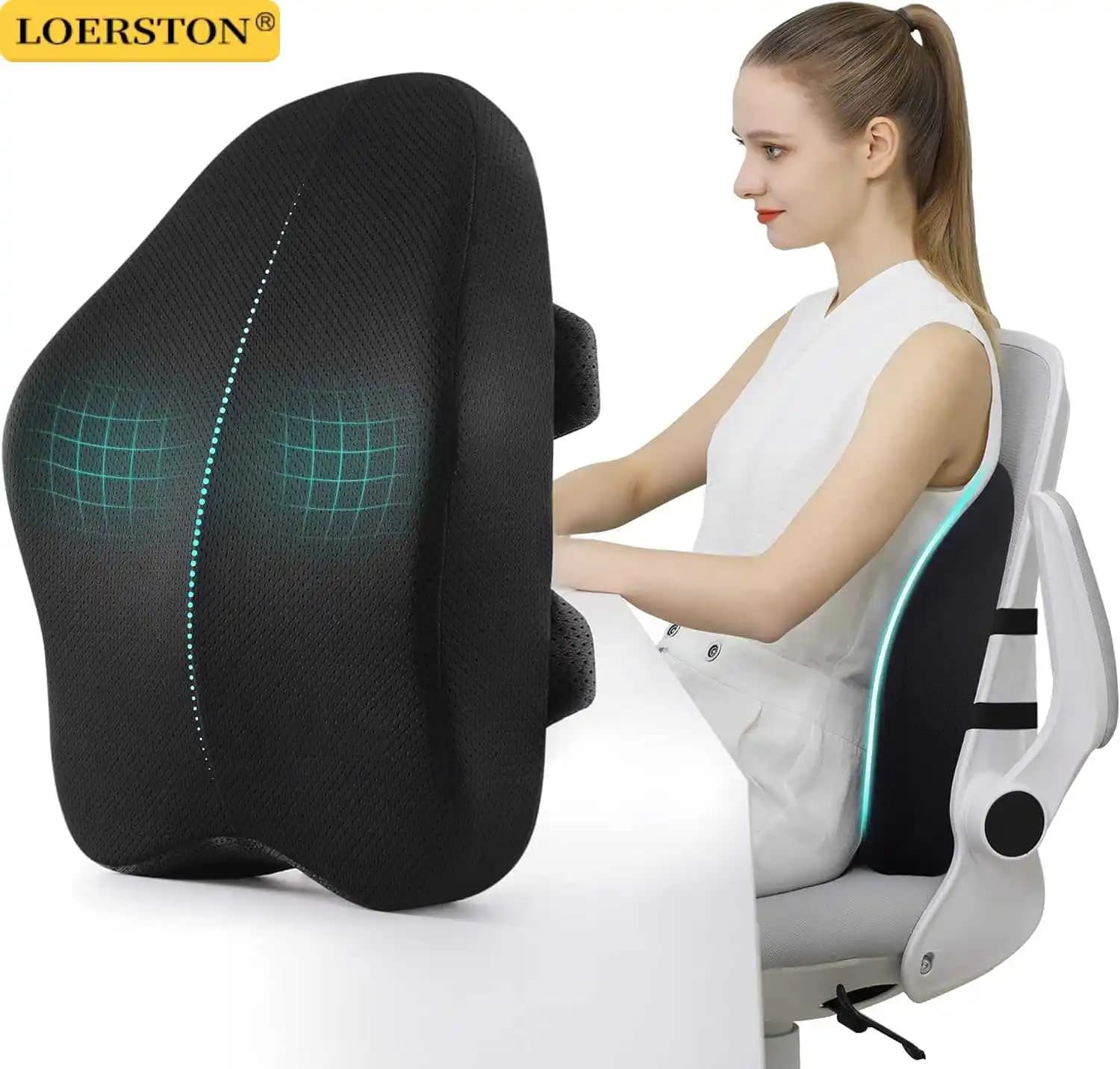 Memory Foam Seat Cushion Waist Back Support Pillow Set Orthopedic Ergonomic Coccyx Relief Hip Lumbar Pad for Office Chair Car