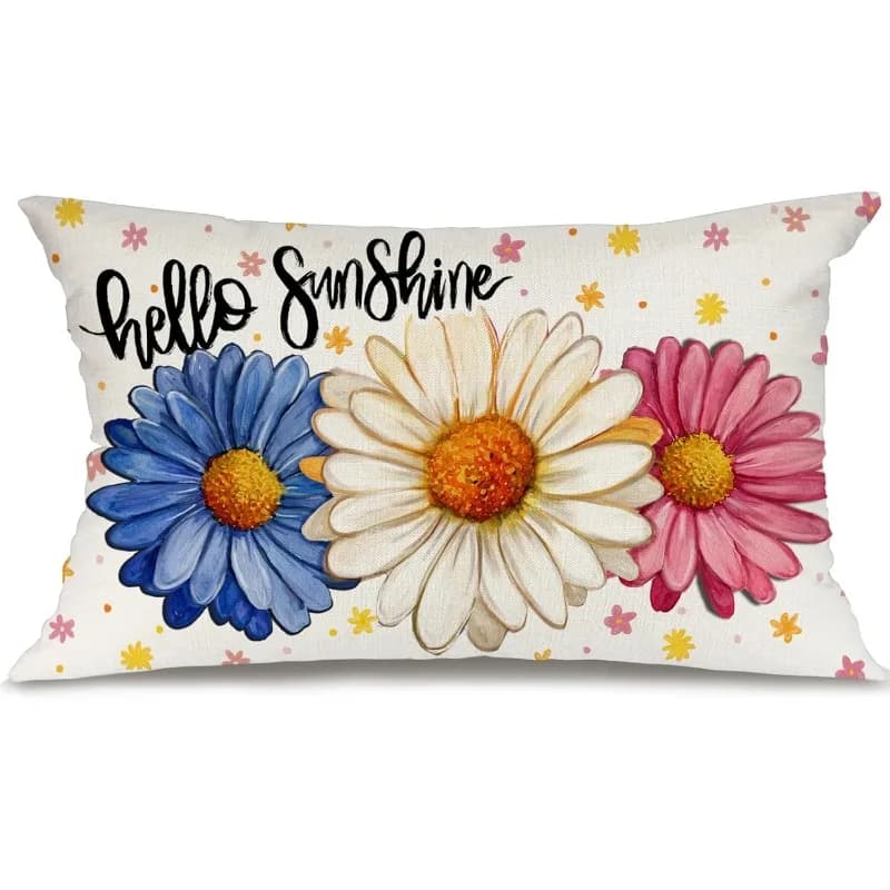 pc "Hello Sunshine" Fodera per cuscino lombare con stampa di fiori di margherita, adatta per divano, camera da letto, soggiorno, decorazioni primaverili ed estive