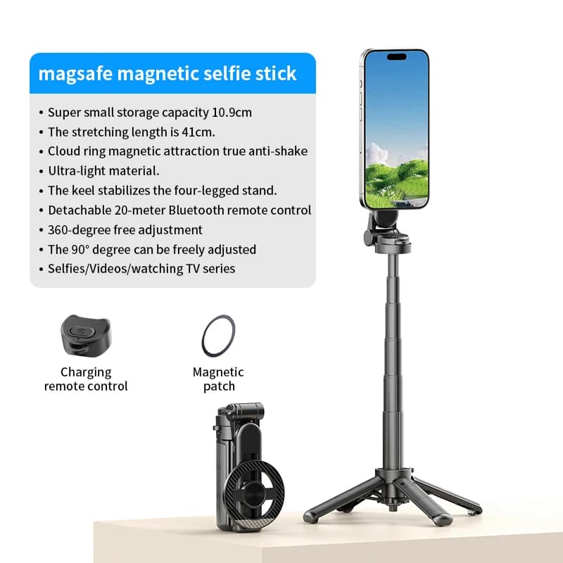 Bastone Selfie Tascabile Aggiornato con Telecomando Bluetooth Ricaricabile, Supporto Pieghevole a Quattro Angoli per iPhone e Android