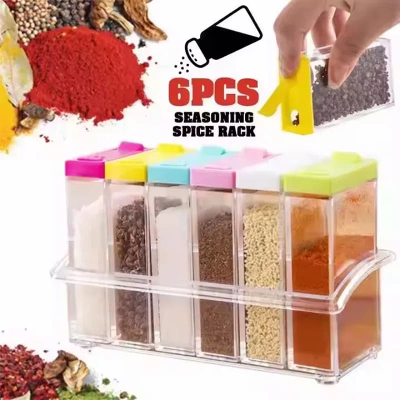 Set di 6 Contenitori Trasparenti per Spezie e Condimenti, Accessori da Cucina, Bottiglie Multiuso per Sale e Pepe, Portaspezie