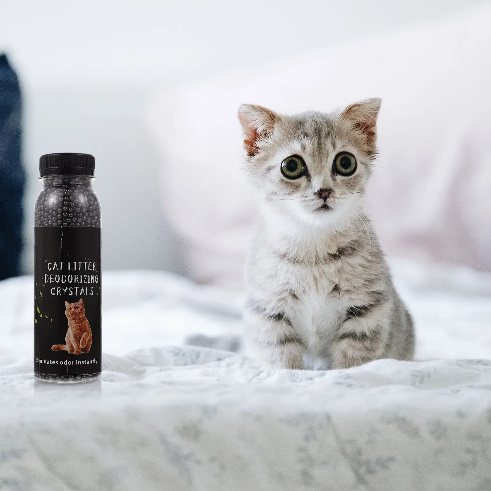 1 Bottiglia di Perle Deodoranti Premium per Lettiere di Gatti, Efficaci contro gli Odori per Lettiere, Toilette per Cani, Bagno e Contenitori per Rifiuti