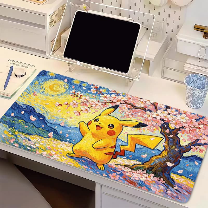 Tappetino per mouse antiscivolo, accessori da gaming, tappetino da scrivania per PC, tappetino per tastiera esteso Pokemon Pikachu, mousepad, decorazione da scrivania anime