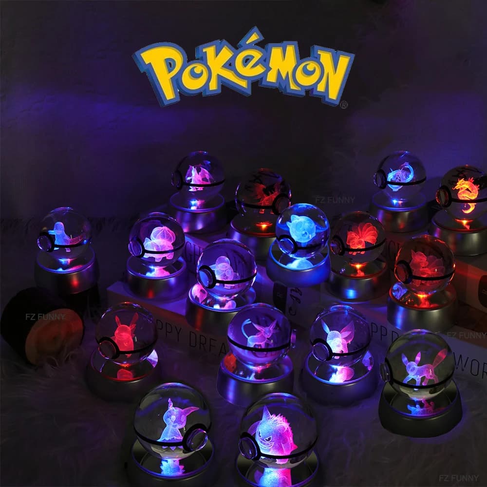 Pokemon 5CM sfera di cristallo giocattolo 3D luce notturna colorata Rayquaza Eevee Vaporeon sprrigatito Cubone Riolu Bulbasaur modello bambola regalo