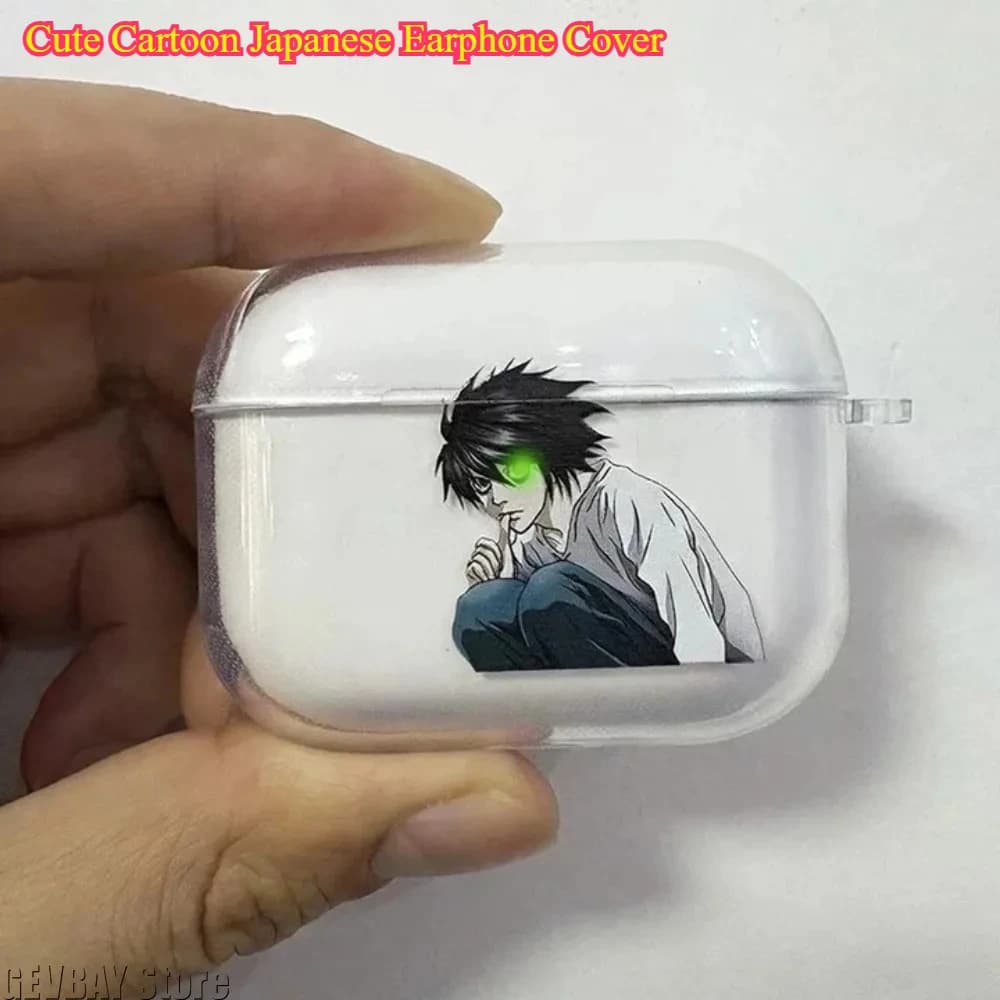 Cute Cartoon Japanese Earphone Cover - Anime L-Lawliet Transparent for Airpods Pro Cases