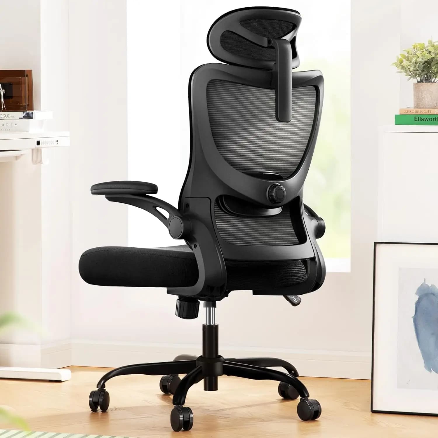 Sedia da Ufficio Ergonomica con Schienale Alto in Rete, Supporto Lombare Regolabile, Sedia Girevole con Braccioli 3D e Poggiatesta