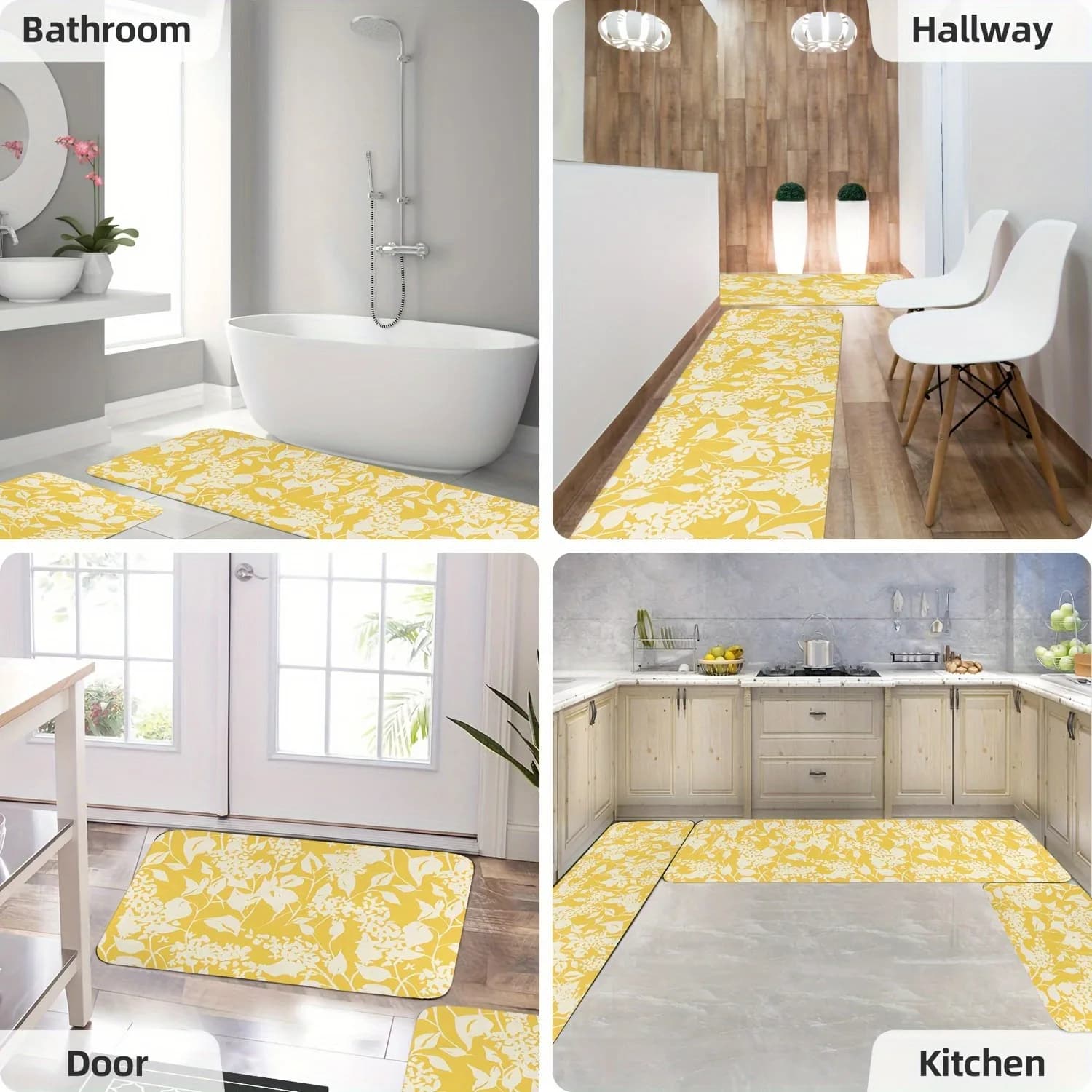 1PC Fiore e Foglie Modello Tappeto da cucina Tappetini antiscivolo Design pop Tappeto da bagno Tappetino da bagno Tappeto per la casa Lavandino Lavanderia Decor