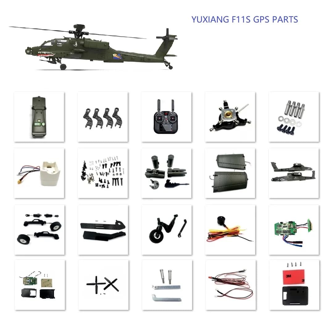 Pezzi di ricambio per elicotteri YUXIANG F11S: telaio per servi, albero, scheda madre del motore Pale posteriori ESC lama principale pattino di atterraggio Collegamento LED