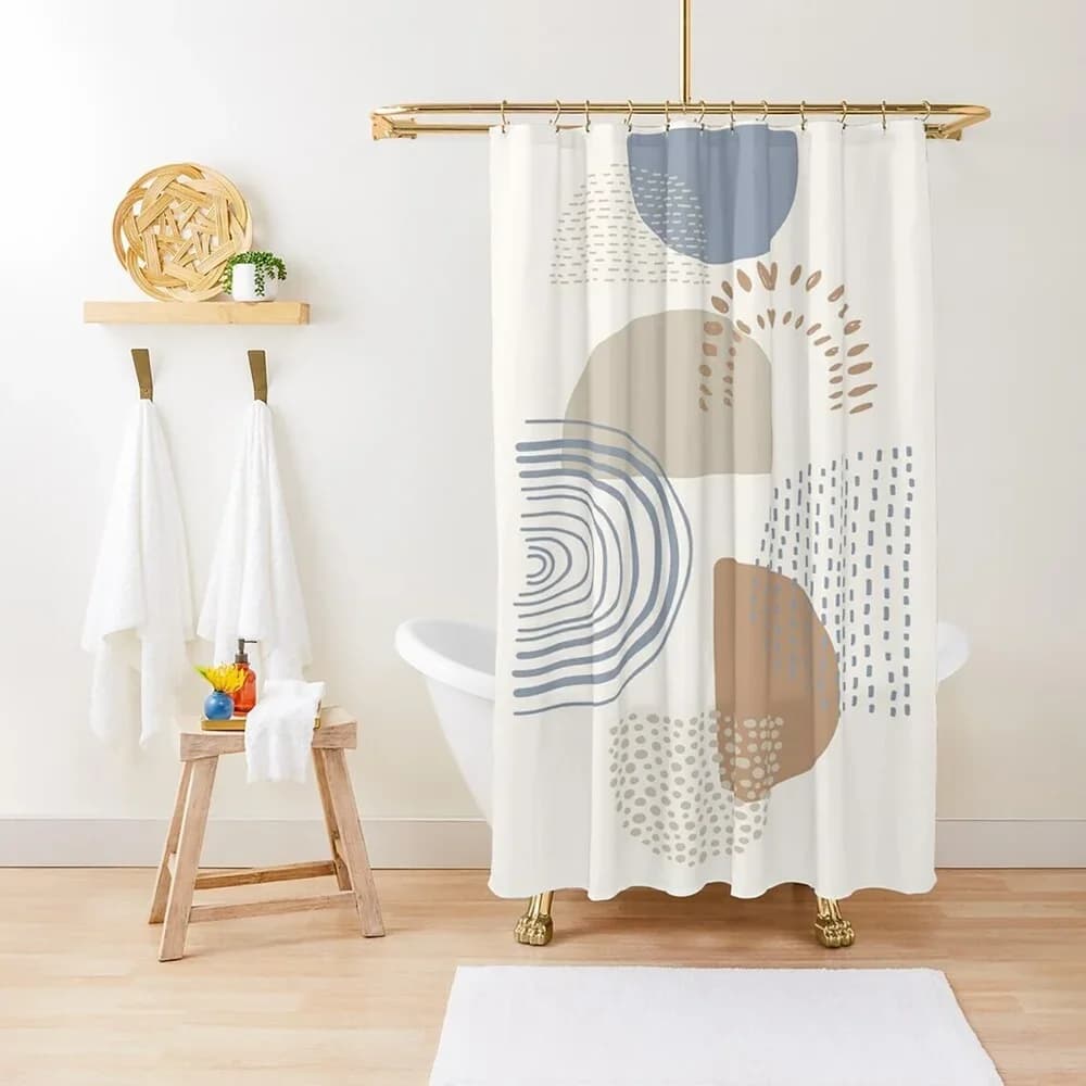 Tenda da doccia con motivo geometrico artistico, pianta verde, fiore, tessuto impermeabile in poliestere, accessori per il bagno, decorazione per la tenda da bagno